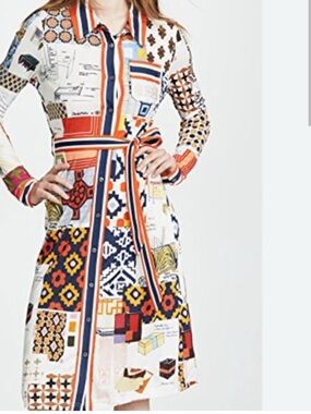 Tory Burch Laurence Scrapbook Midi Dress, Self Tie Belt - Size Large